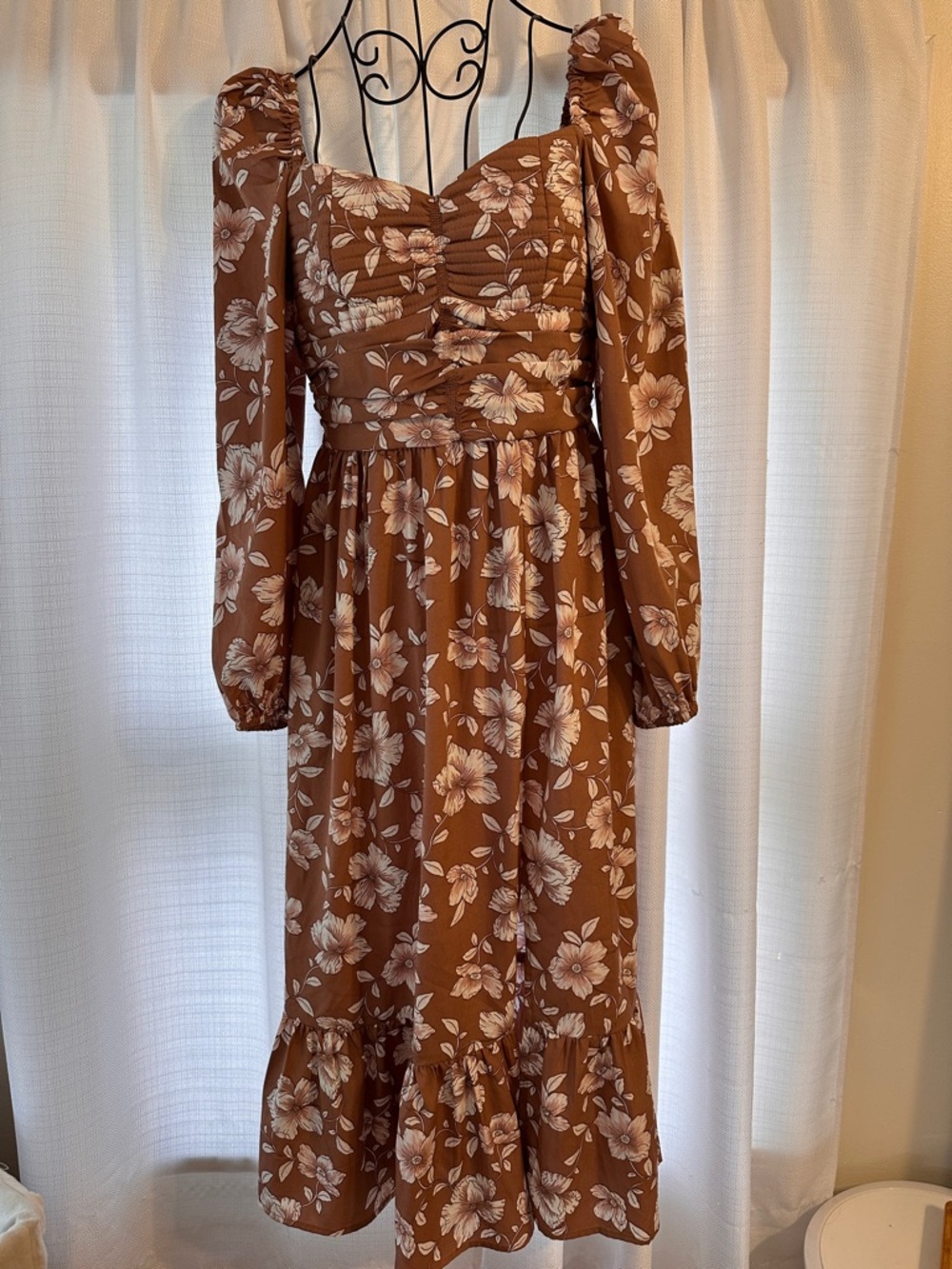 Women's Land of the Free Floral Sweetheart Midi Dress in Rust Brown